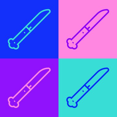 Pop Art Line Bıçak simgesi renk arkaplanında izole edildi. Çatal bıçak sembolü. Vektör.