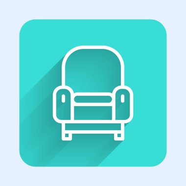 Uzun gölgeli beyaz çizgi Kol Koltuğu simgesi. Yeşil kare düğmesi. Vektör.