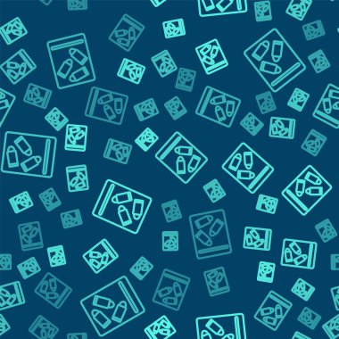 Yeşil çizgi kanıt torbası ve kurşun ikonu mavi arka planda izole edilmiş kusursuz desen. Vektör.