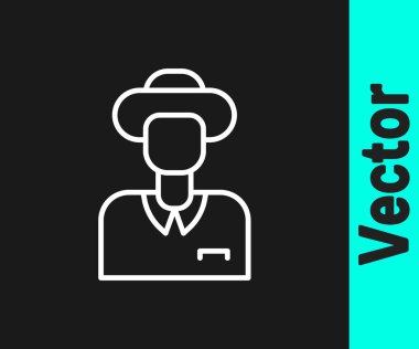 Beyaz çizgi turist simgesi siyah arkaplanda izole edildi. Seyahat, tatil, turizm. Vektör.