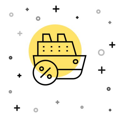 Siyah çizgi seyahat gemisi simgesi beyaz arka planda izole edildi. Seyahat turizmi deniz taşımacılığı. Yolcu gemisi, yolcu gemisi. Dünya çapında bir gezi. Rastgele dinamik şekiller. Vektör.