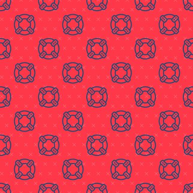 Mavi çizgi Lifebuoy simgesi kırmızı arkaplanda izole edilmiş. Can simidi sembolü. Vektör.