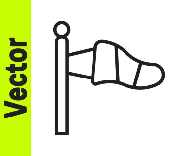 Siyah çizgi koni meteorolojisi rüzgar gülü ikonu beyaz arka planda izole edilmiş. Rüzgâr Sock rüzgarın yönünü ve gücünü gösteriyor. Vektör.