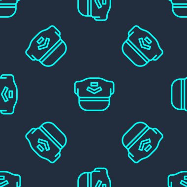 Yeşil çizgi pilotu şapka simgesi mavi arkaplandaki kusursuz deseni izole etti. Vektör.