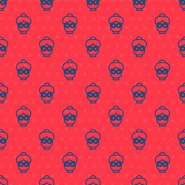 Mavi çizgi büyük anne ikonu, kırmızı arka planda kusursuz deseni izole etti. Vektör.