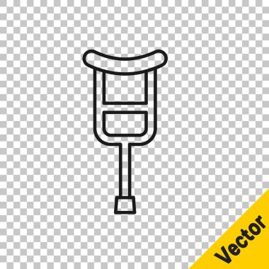 Siyah çizgi koltuk değneği ya da koltuk değnekleri simgesi şeffaf arkaplanda izole edildi. Kas iskeleti hastalığı olan insanların rehabilitasyonu için gerekli ekipman. Vektör.