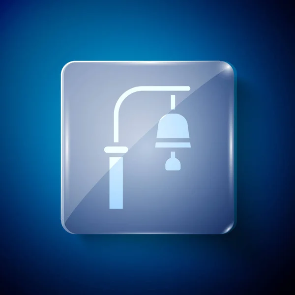 White Train Station Bell Icon Isolated Blue Background Square Glass — Stock Vector