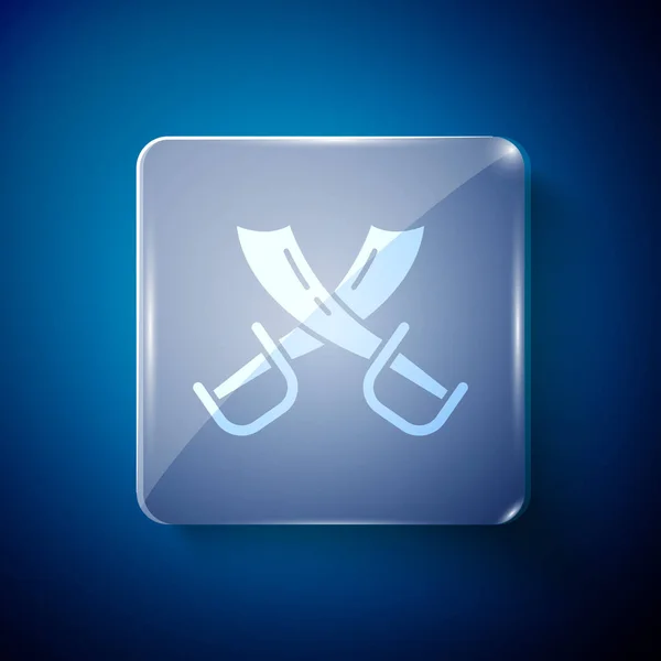 Белый Крестик Пиратских Мечей Значок Изолирован Синем Фоне Знак Сабли — стоковый вектор