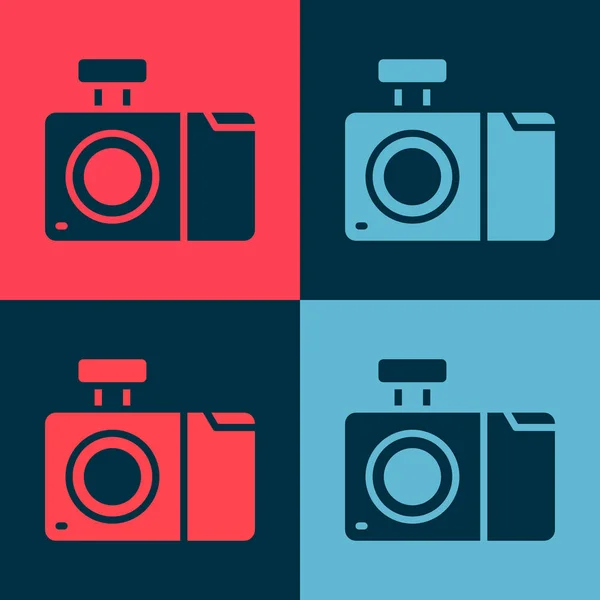 Поп Арт Фото Камеры Значок Изолирован Цветном Фоне Значок Фотокамеры — стоковый вектор