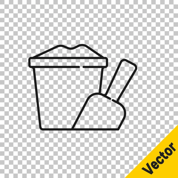 Black Line Sand Bucket Shovel Icon Isolated Transparent Background Plastic — Stock Vector