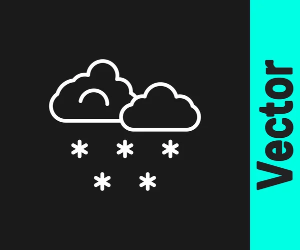 Nube Línea Blanca Con Icono Nieve Aislado Sobre Fondo Negro — Vector de stock