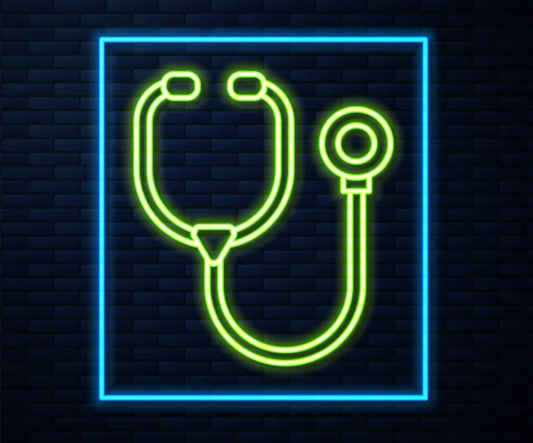 Línea Neón Brillante Estetoscopio Icono Instrumento Médico Aislado Fondo Pared — Vector de stock