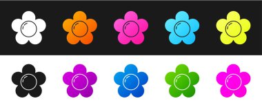 Çiçek simgesini siyah beyaz arkaplanda izole et. Vektör İllüstrasyonu.