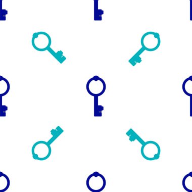 Mavi Eski anahtar simgesi beyaz arkaplanda izole edilmiş pürüzsüz desen. Vektör.