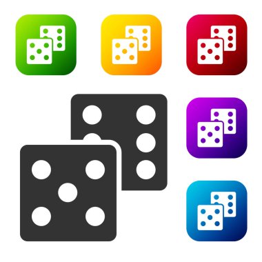 Siyah Oyun zar simgesi beyaz arkaplanda izole edildi. Kumarhane kumarı. Renkli kare düğmelerle simgeleri ayarla. Vektör.