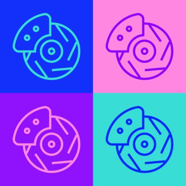 Otomobil fren diski ve kalibre ikonu renkli arka planda izole edilmiş. Vektör İllüstrasyonu.