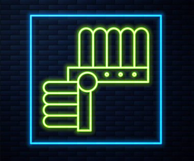 Tuğla duvar arkasında izole edilmiş tüy ikonu olan parlak neon çizgili Hint başlığı. Amerikan yerlilerinin geleneksel başlığı. Vektör İllüstrasyonu.