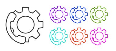 Siyah Hat Telefon, beyaz arka planda 24 saatlik destek ikonu izole edildi. Tüm gün müşteri destek merkezi. Tam zamanlı çağrı servisi. Simgeleri renklendirin. Vektör İllüstrasyonu.