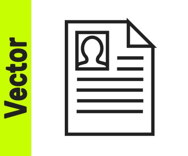 Siyah çizgi beyaz arkaplanda izole edilmiş simgeye devam et. Özgeçmiş başvurusu. Profesyonel personel aranıyor. Personel analizi devam ediyor. Vektör İllüstrasyonu.