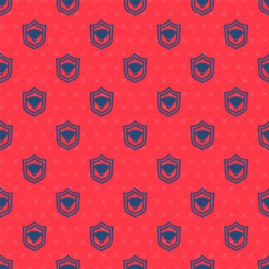 Kablosuz internet ağ sembolü simgesi olan mavi çizgi kalkanı kırmızı arkaplanda izole edilmiş. Güvenlik konsepti. Vektör.