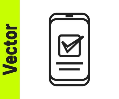 Siyah çizgi Akıllı Telefon, beyaz arkaplanda izole edilmiş cep telefonu simgesi. Vektör.