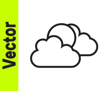 Siyah çizgi güneşi ve bulutlu hava durumu ikonu beyaz arkaplanda izole edildi. Vektör.