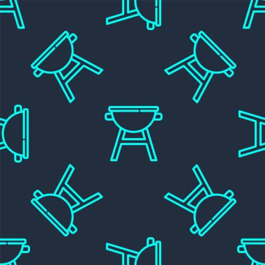 Yeşil çizgi barbekü ikonu mavi arka planda izole edilmiş pürüzsüz desen. Barbekü ızgara partisi. Vektör.