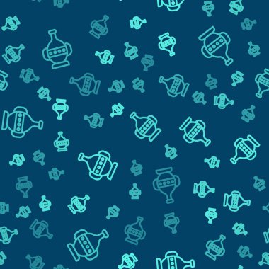 Yeşil çizgi Kadim amfora simgesi mavi arkaplanda izole edilmiş pürüzsüz desen. Vektör.