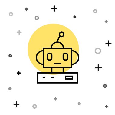 Siyah çizgi robot oyuncak ikonu beyaz arkaplanda izole edildi. Rastgele dinamik şekiller. Vektör.