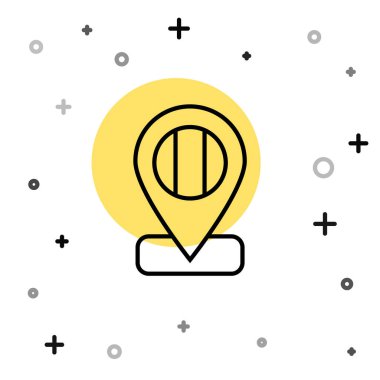 Siyah çizgi konum simgesi beyaz arkaplanda izole edildi. Rastgele dinamik şekiller. Vektör.