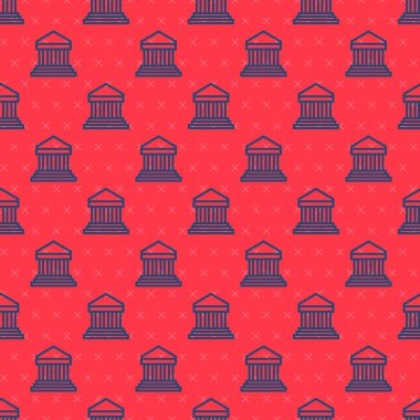 Atina, Akropolis, Yunanistan 'dan mavi çizgi Parthenon kırmızı arkaplanda pürüzsüz desen izole etti. Antik Yunan ulusal simgesi. Vektör.