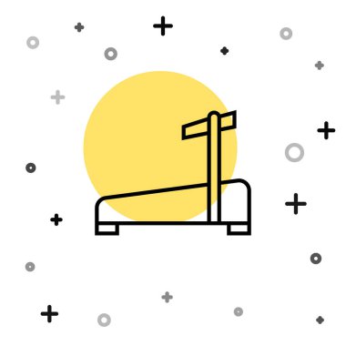 Siyah çizgi koşu bandı makine simgesi beyaz arkaplanda izole edildi. Rastgele dinamik şekiller. Vektör.