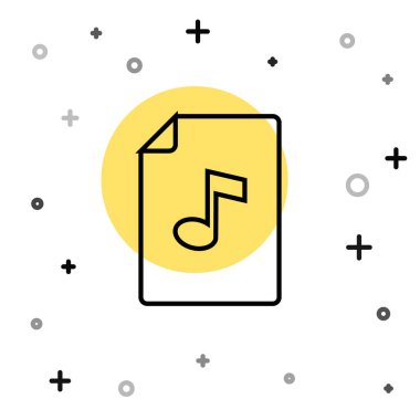 Beyaz zemin üzerinde not simgesi olan siyah çizgi müzik kitabı. Notalı nota kağıdı. Müzik notaları için not defteri. Rastgele dinamik şekiller. Vektör.