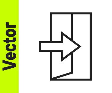 Beyaz arkaplanda siyah çizgi yangın çıkış simgesi izole edildi. Acil durum ikonunu ateşle. Vektör.