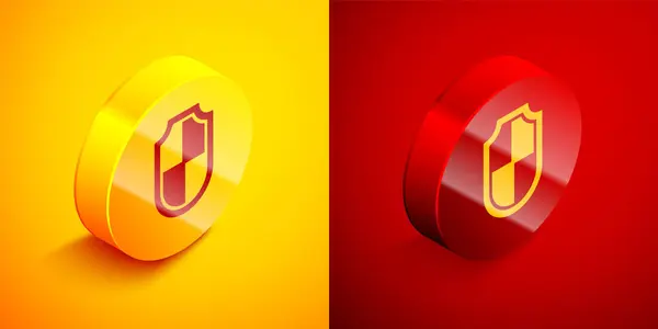 Isometric Shield Icon Isolated Orange Red Background Guard Sign Security — Stock Vector
