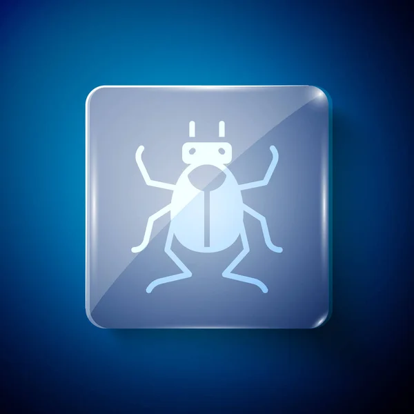 Witte Kever Bug Pictogram Geïsoleerd Blauwe Achtergrond Vierkante Glazen Panelen — Stockvector