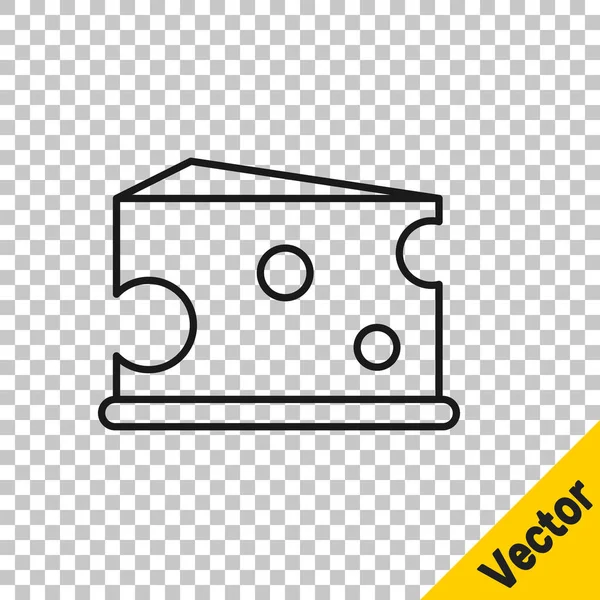 Schwarze Linie Käse Symbol Isoliert Auf Transparentem Hintergrund Vektorillustration — Stockvektor