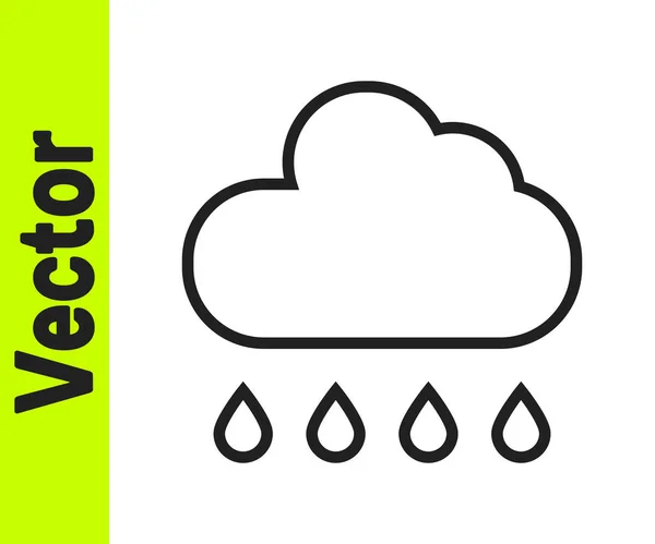 Black Line Cloud Rain Icon Isolated White Background Rain Cloud — Stock Vector