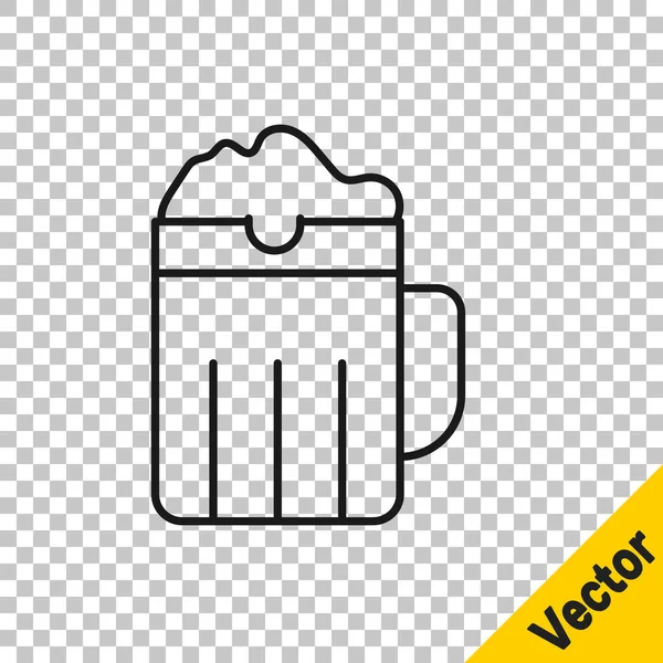 Línea Negra Icono Taza Cerveza Madera Aislado Sobre Fondo Transparente — Vector de stock