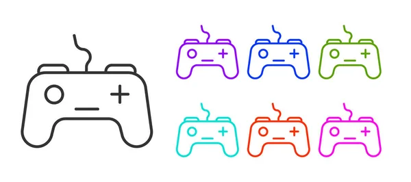 黑线Gamepad图标隔离在白色背景上 游戏控制器 设置彩色图标 — 图库矢量图片