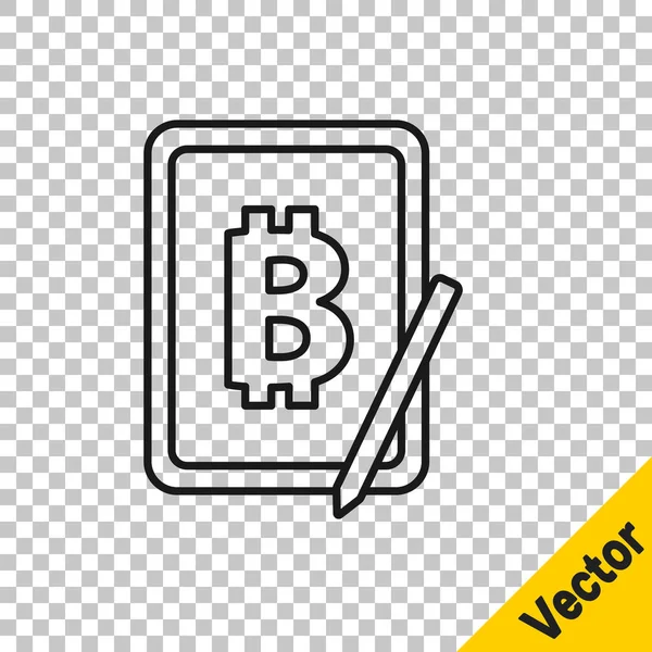 Fekete Vonal Bányászat Bitcoin Grafikus Táblagép Ikon Elszigetelt Átlátszó Háttérrel — Stock Vector