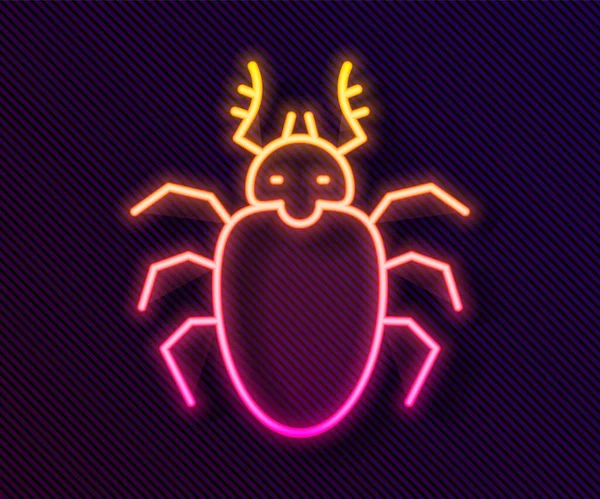 Glowing Neon Line Beetle Deer Icon Isolated Black Background Horned — Stock Vector