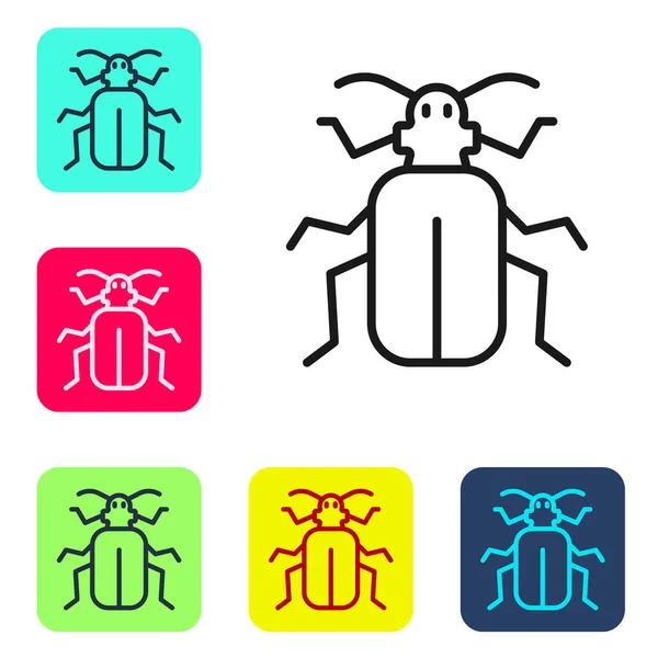 Black Line Chafer Beetle Icon Isolated White Background Set Icons — Stock Vector