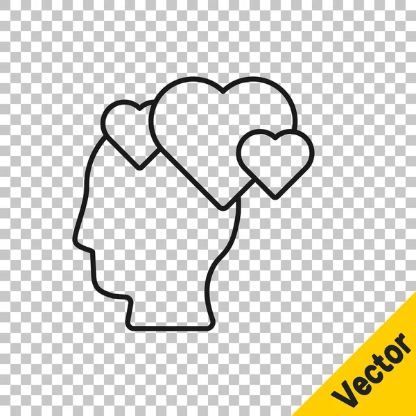 Schwarze Linie Menschenkopf Mit Herzsymbol Isoliert Auf Transparentem Hintergrund Liebeskonzept — Stockvektor