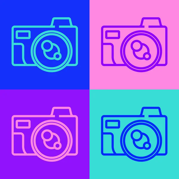 Pop Art Line Photo Camera Icon Isolated Color Background Foto — Stock Vector