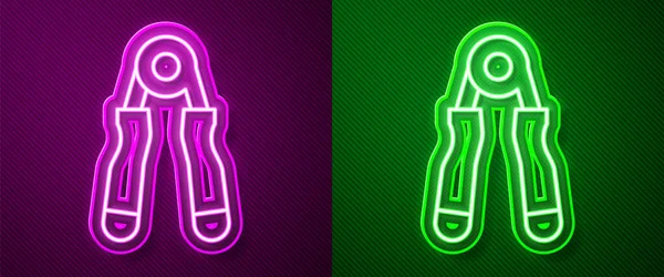 Gloeiende Neon Lijn Sport Expander Pictogram Geïsoleerd Paarse Groene Achtergrond — Stockvector