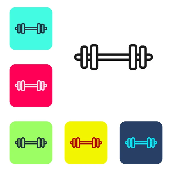 Black Line Barbell Icon Isolated White Background Muscle Lifting Icon — Stock Vector