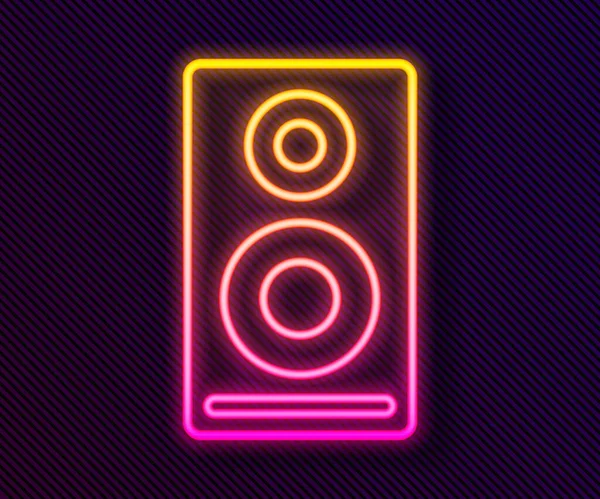 Glowing Neon Line Stereo Speaker Icon Isolated Black Background Sound — Stock Vector