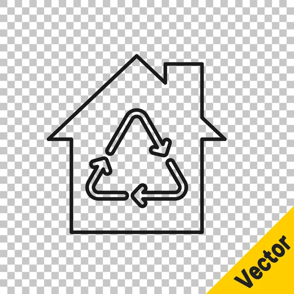 Black Line Eco House Recycling Symbol Icon Isolated Transparent Background — Stock Vector