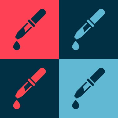 Pop Art Pipette simgesi renk arkaplanında izole edilmiş. Tıbbi elementler, kimya laboratuarı ekipmanları. Damlalı boru. Tıp sembolü. Vektör.